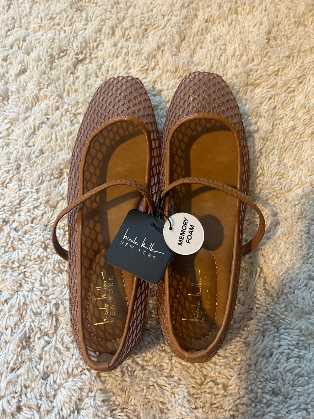 Nicole Miller Brown Textured Mary Jane Ballet Flats
